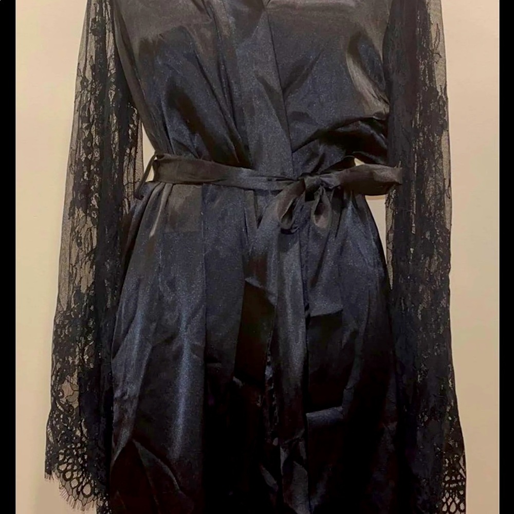Black satin and lace robe